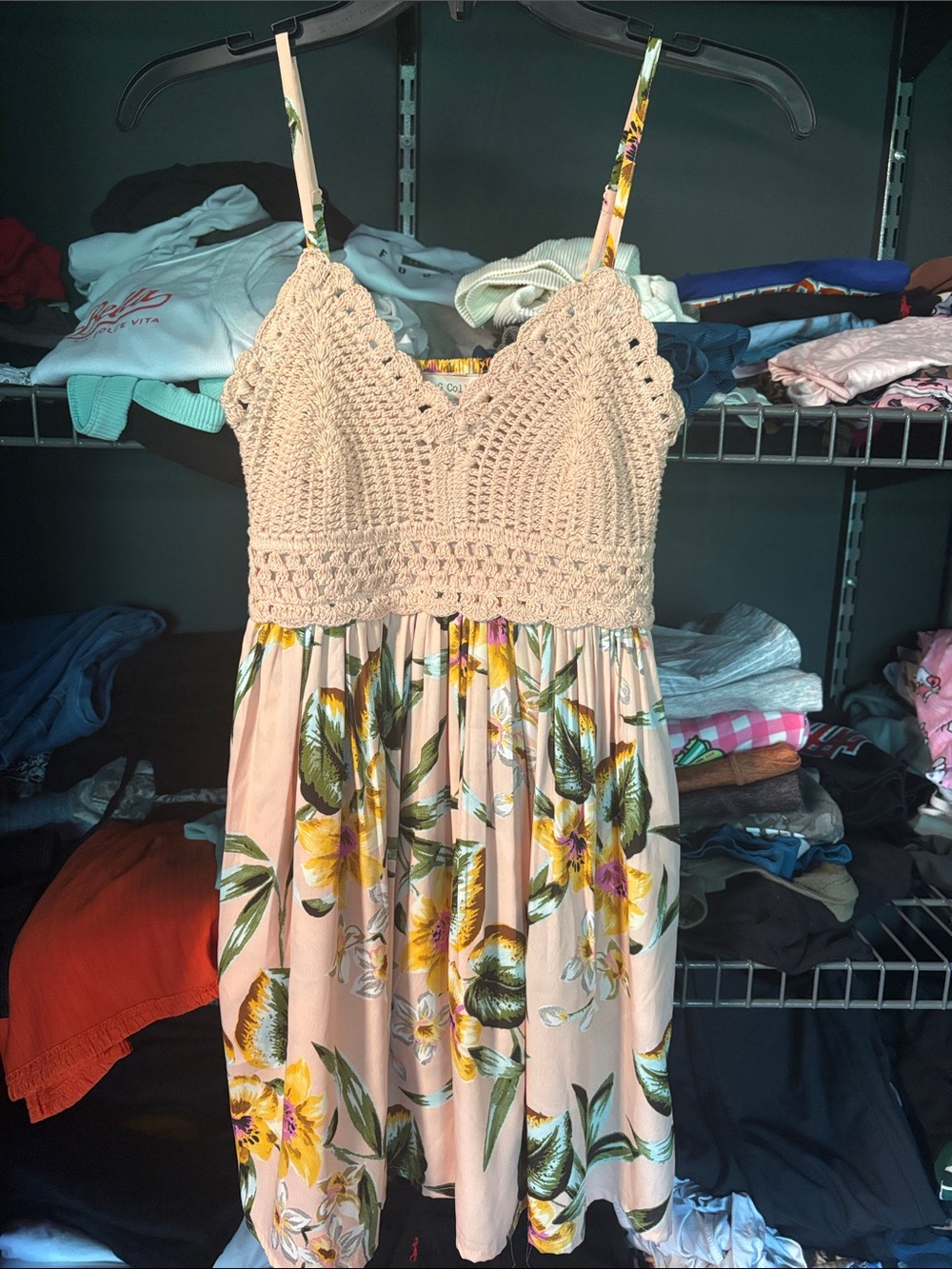 Crochet Bodice Floral Mini Dress